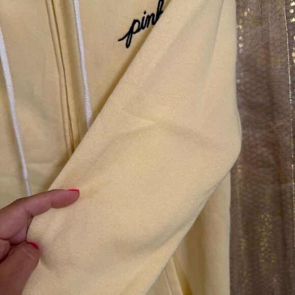 PINK Victorias Secret Light Yellow Full Zip Hoodie XS Flawed - Picture 5 of 6
